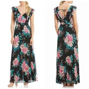 Eliza J Floral Chiffon Pleated Skirt Maxi Dress